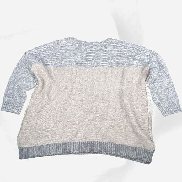 LOFT Sweater Womens Large Fuzzy Wool Gray Beige‎ Cream Colorblock Patchwork - Picture 9 of 11